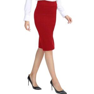 Urban CoCo Women's Elastic Waist Stretch Bodycon Midi Pencil Skirt - RED Large